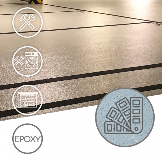 Posadzka epoksydowa z piaskiem w technologii TECHNIArt FLOOR SYSTEM 200 (wariant NQ gr. ok 1-2mm)