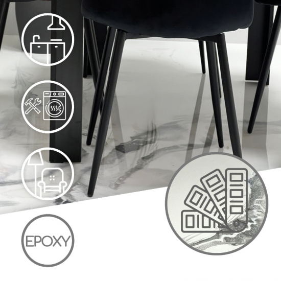 Posadzka imitująca marmur w wersji białej w technologii TECHNIArt FLOOR SYSTEM 400 NANO