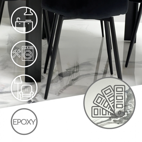 Posadzka imitująca marmur w wersji białej w technologii TECHNIArt FLOOR SYSTEM 400 NANO