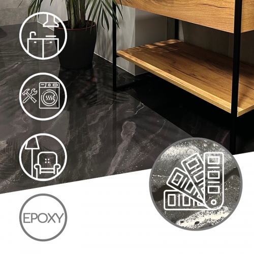 Posadzka imitująca marmur w wersji szarej w technologii TECHNIArt FLOOR SYSTEM 400 NANO